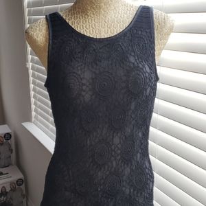 Size 8. Long black lace dress. Zipper in back